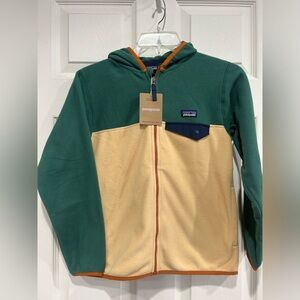 Patagonia Kids' Large Micro D Snap-T Fleece Jacket Green Tan Hood NWT
